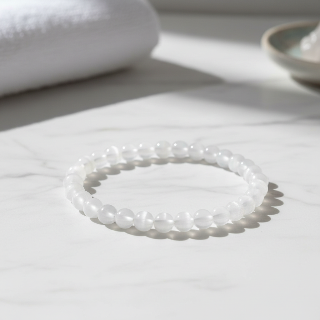Bracciale Selenite - Product shot su marmo