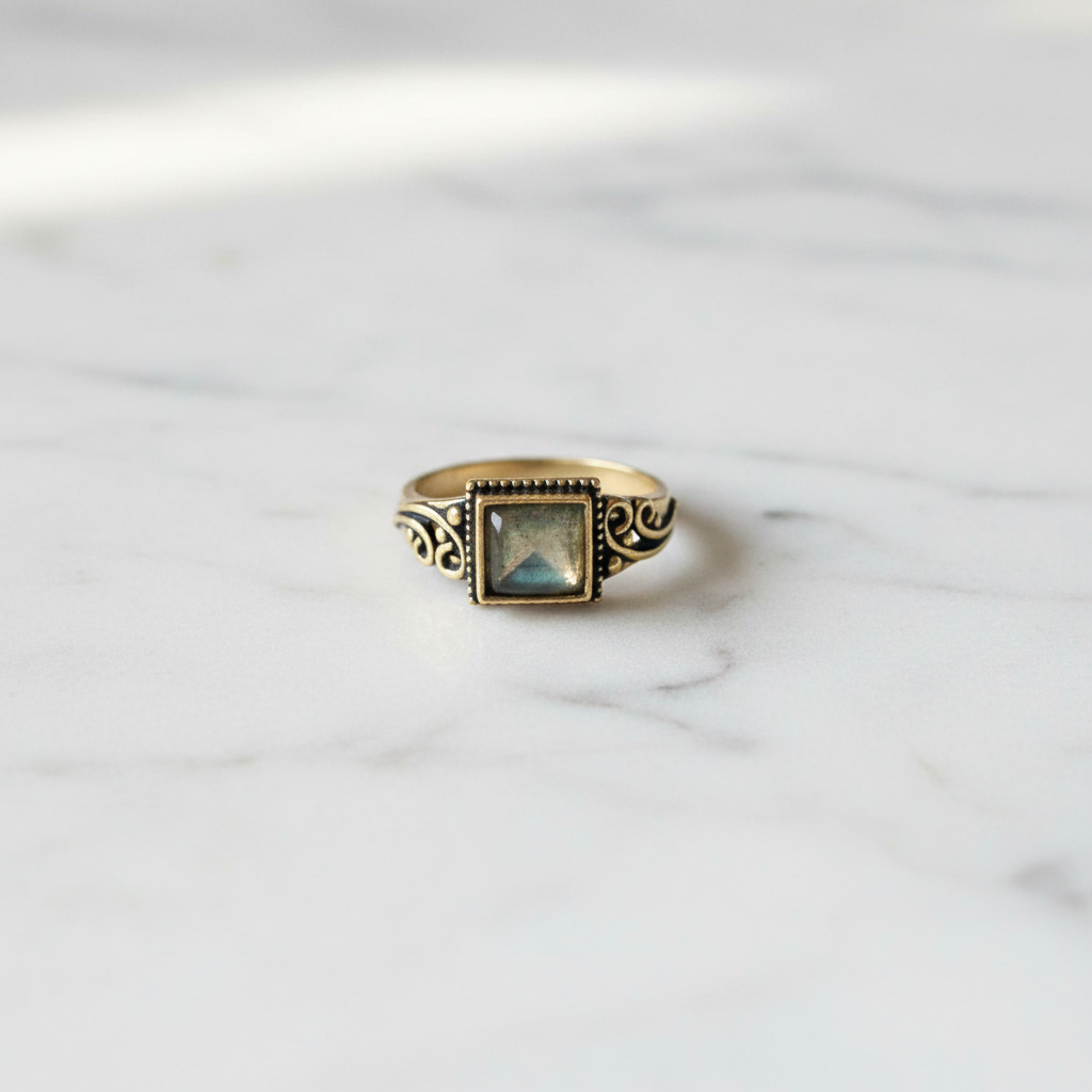 Anello Barocco Gold - Labradorite Verde