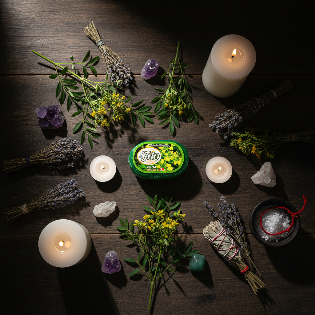 Sapone ruta glicerina - flat lay esoterico