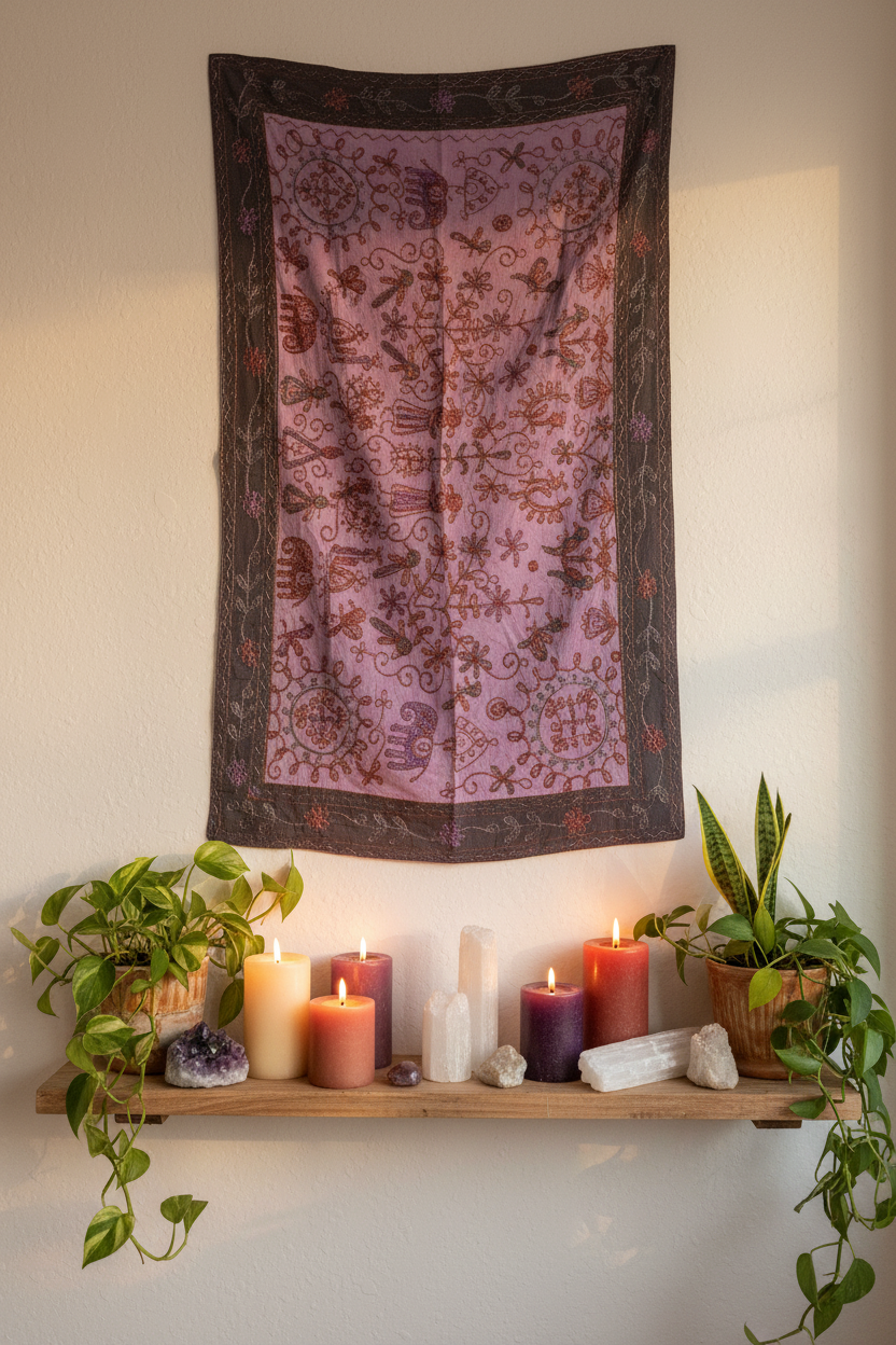 Arazzo indiano viola - appeso a parete lifestyle