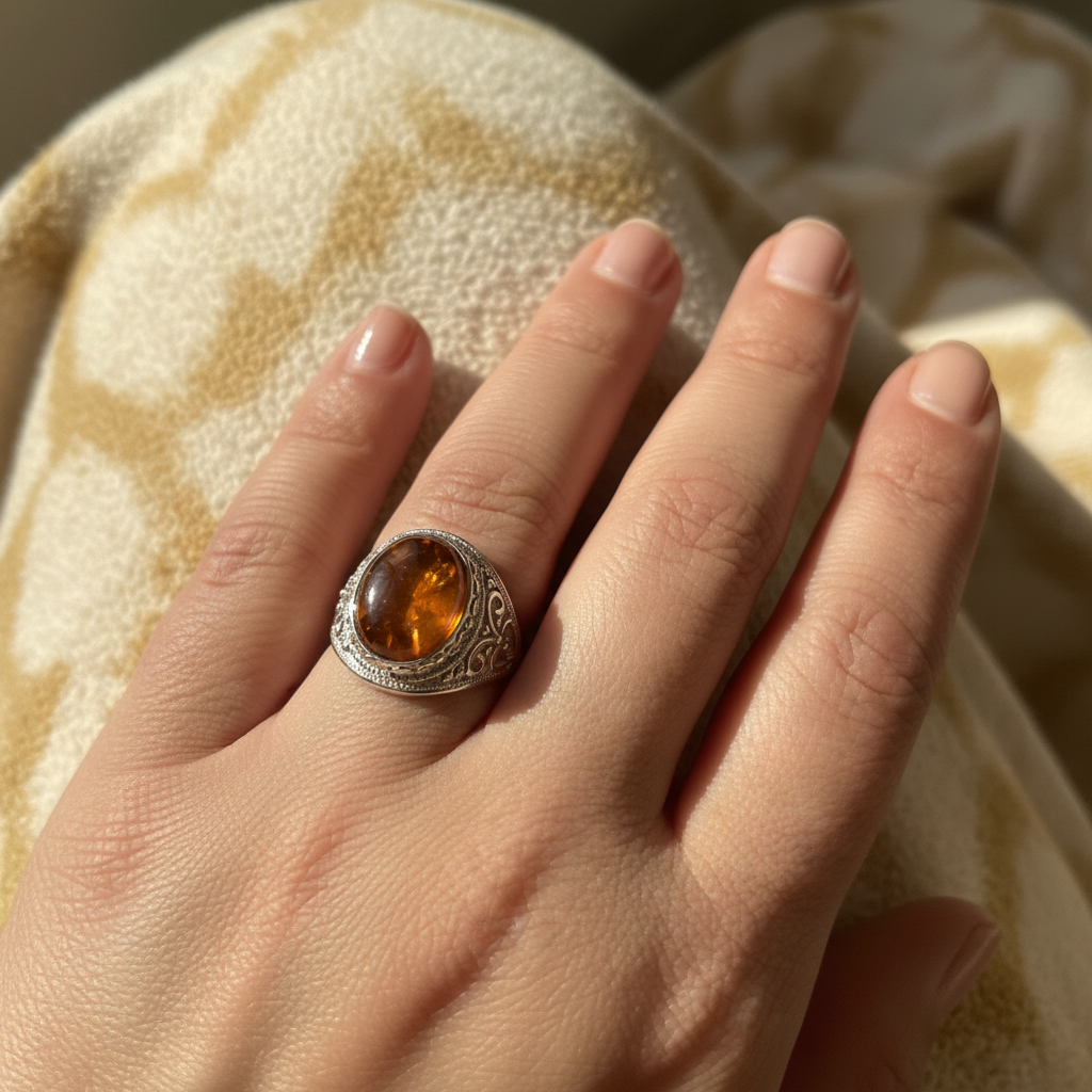 Anello ambra lifestyle indossato
