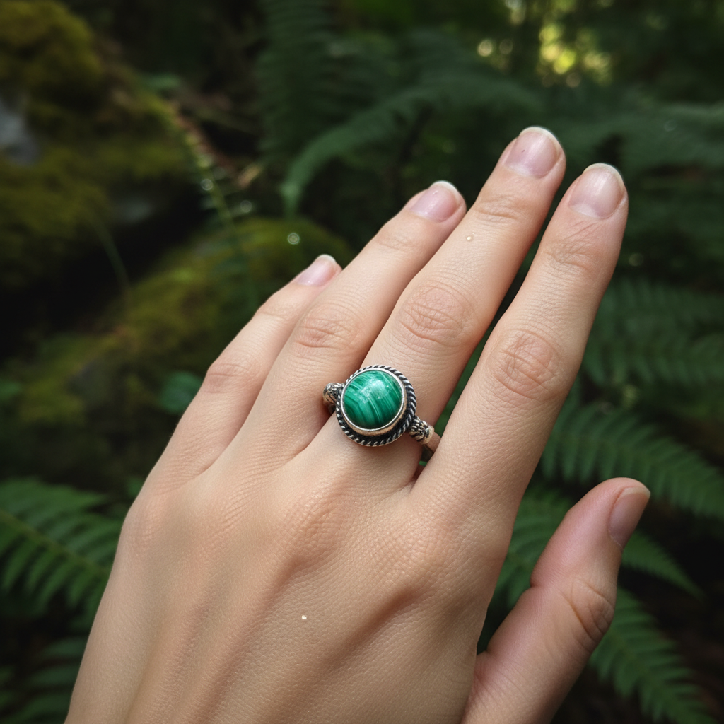 Anello Malachite Naturale indossato