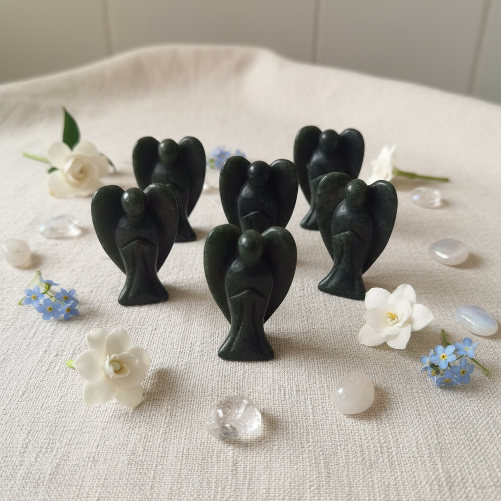 Angelo Xiuan giada verde - fiori e cristalli