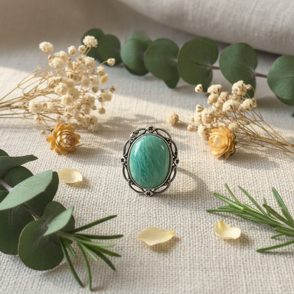 Anello amazzonite composizione fiori