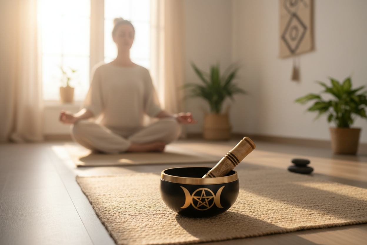 Campana tibetana in spazio meditazione yoga