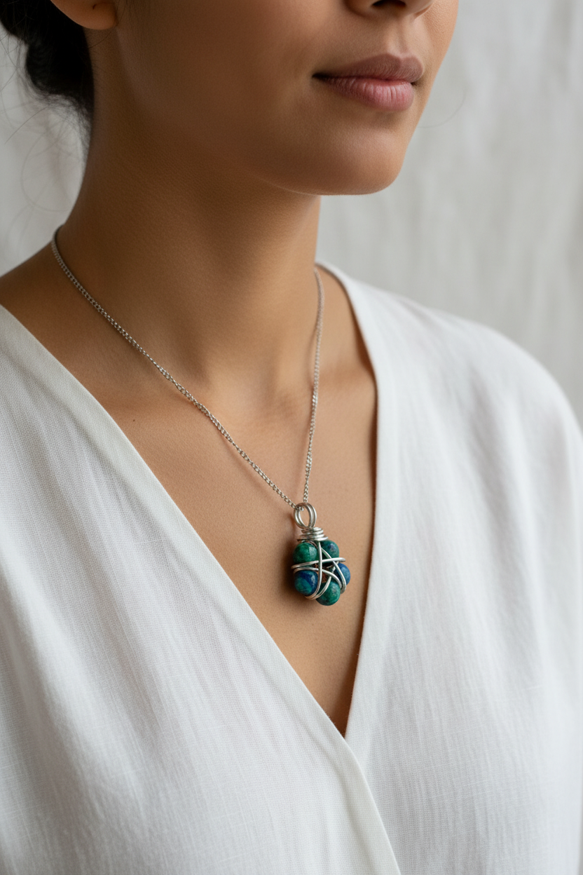 Collana Crisocolla indossata