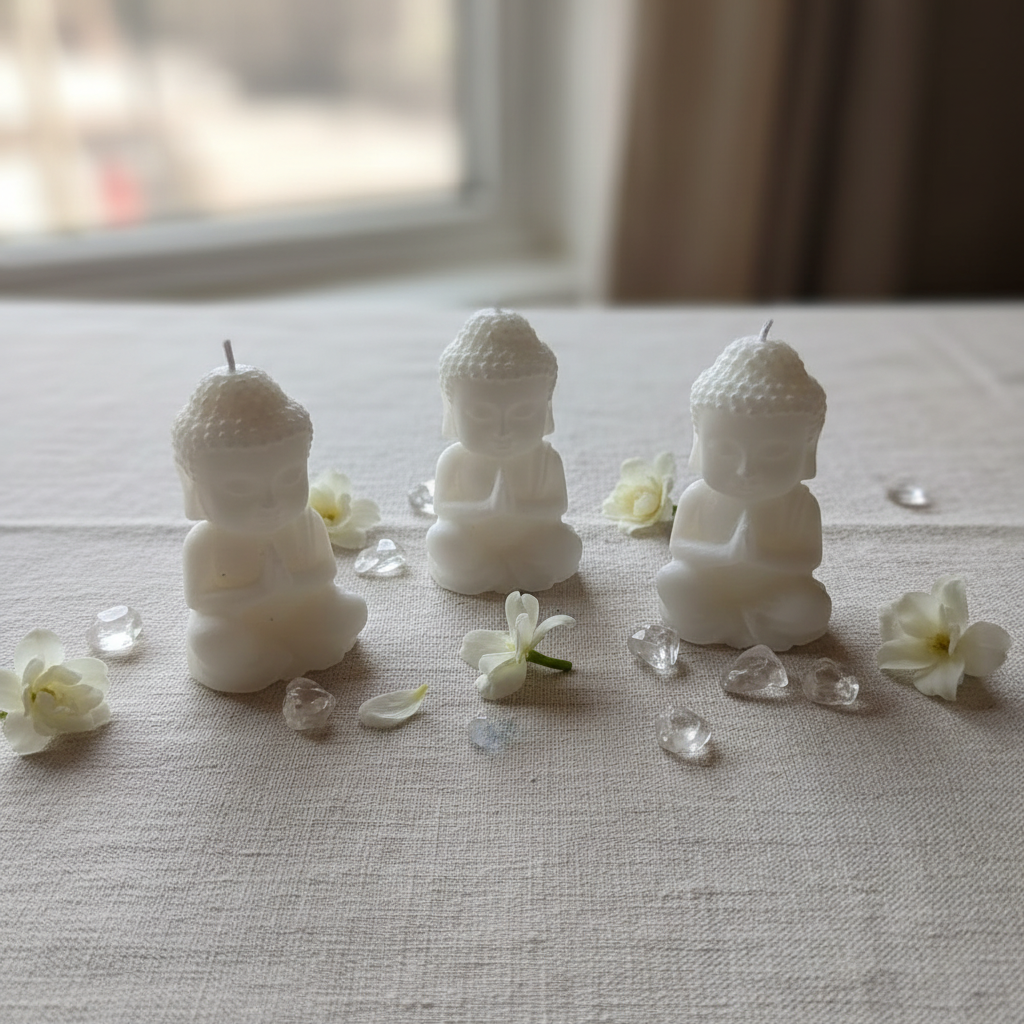 Buddha giada bianca non lucidata - fiori e cristalli