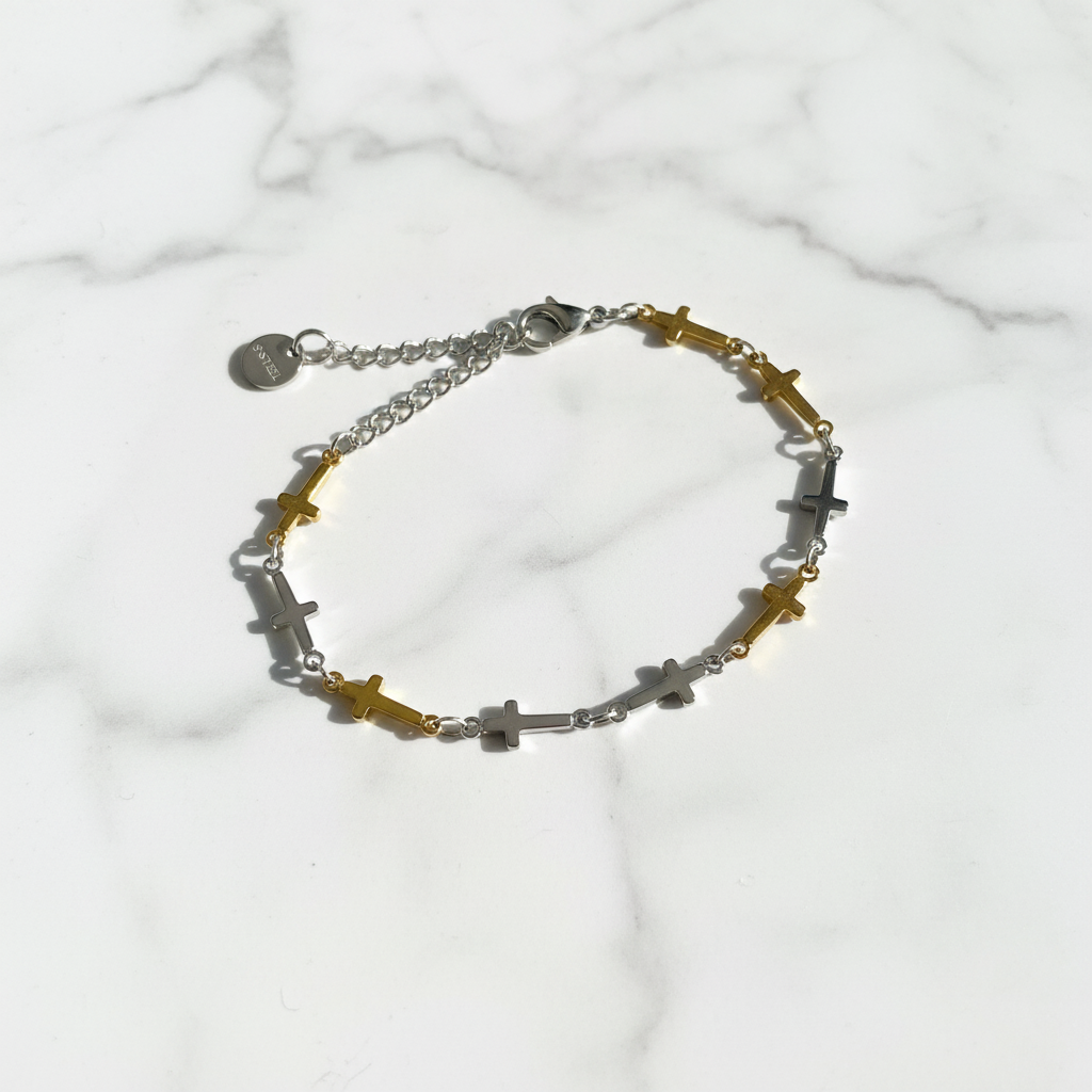 Bracciale Croci Bicolore flat lay marmo bianco