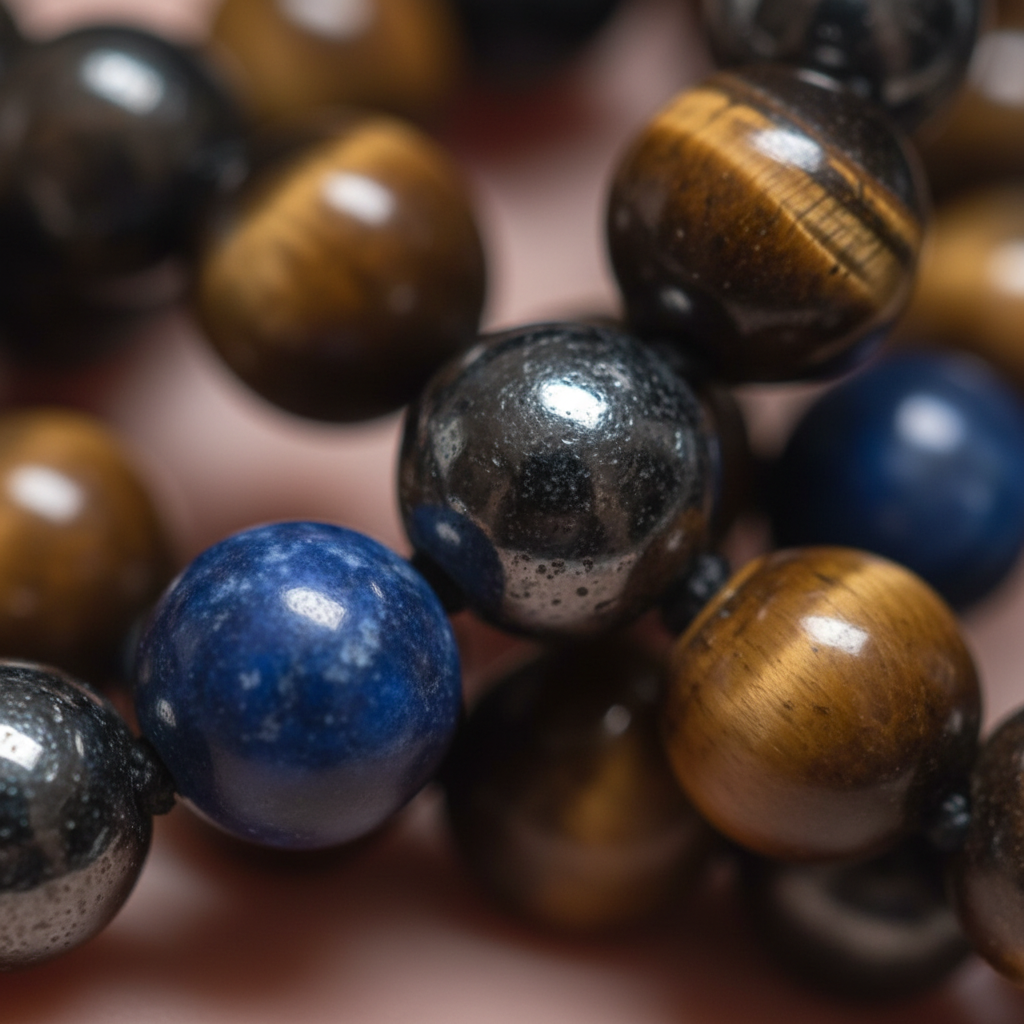 Japamala ematite sodalite occhio di tigre - macro close-up