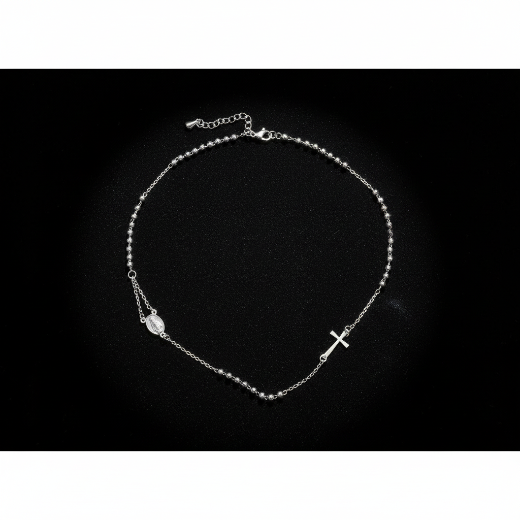 Collana Rosario Girocollo su velluto scuro - disposizione circolare