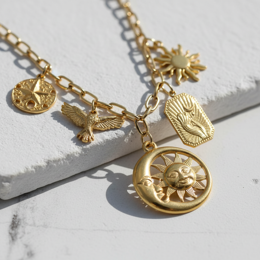 Collana Sole e Luna - close-up ciondoli