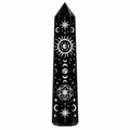 Obelisco in ossidiana serigrafato bianco, altezza circa 10 cm