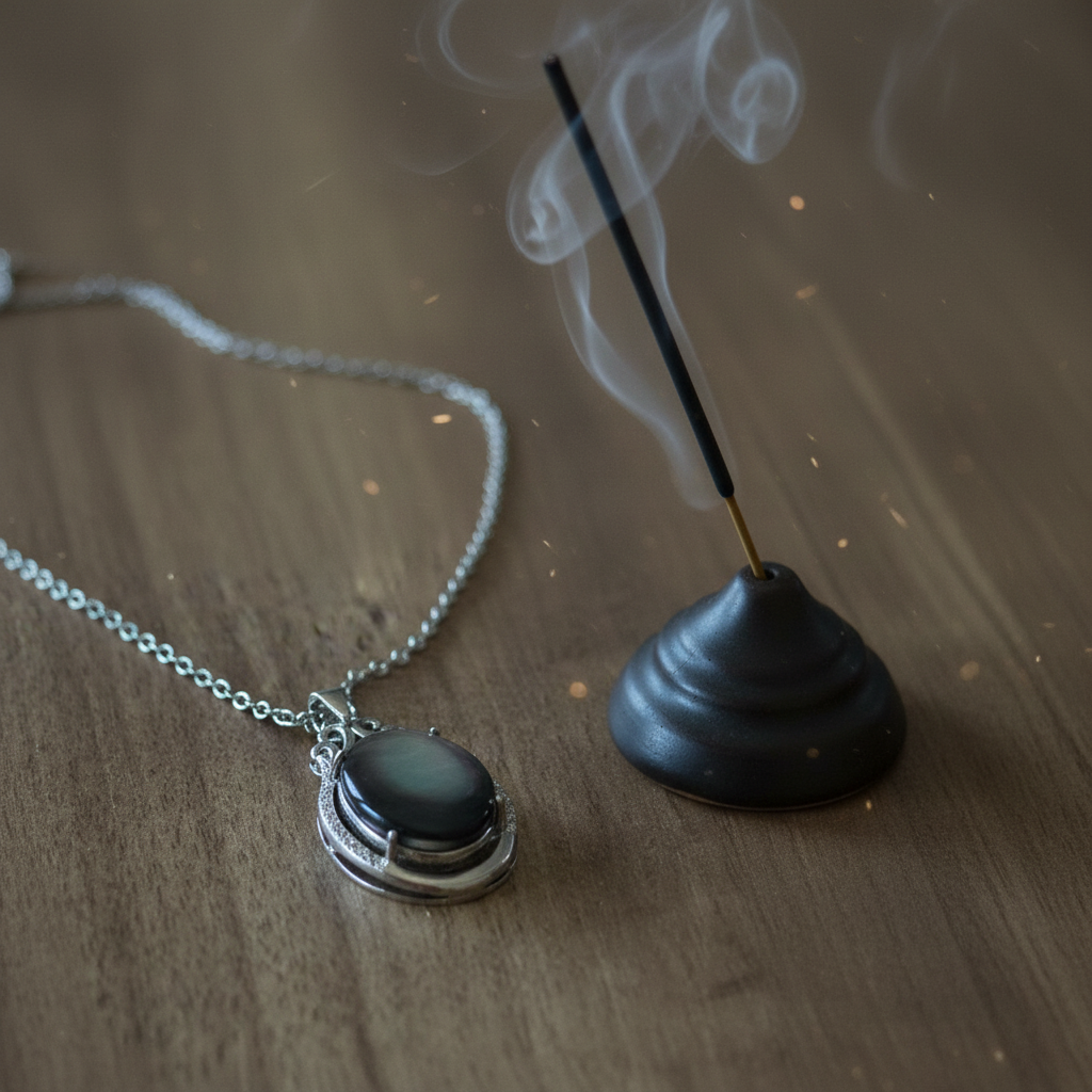 Collana madreperla nera con incenso