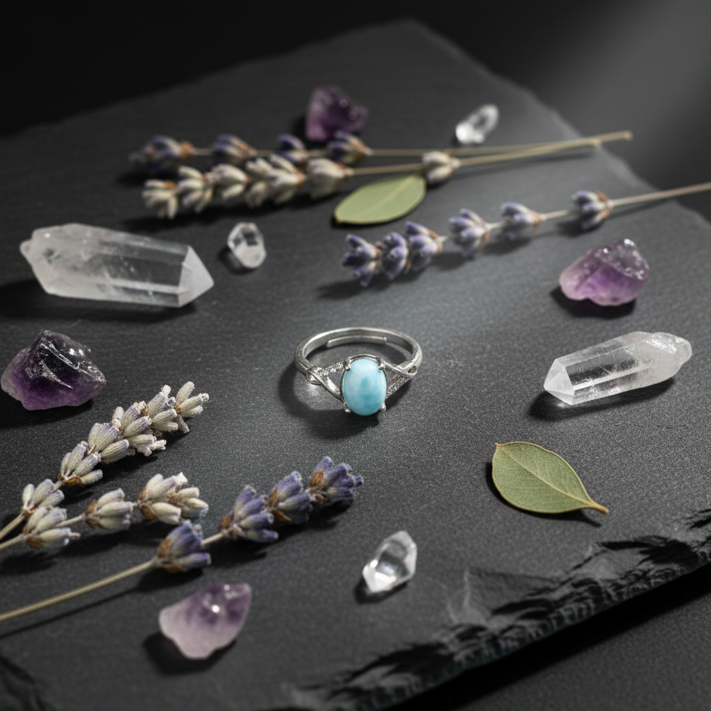 Anello larimar - flat lay esoterico