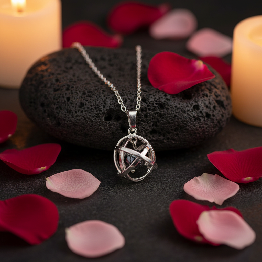 Collana Genesa Ematite - sfondo pietra vulcanica