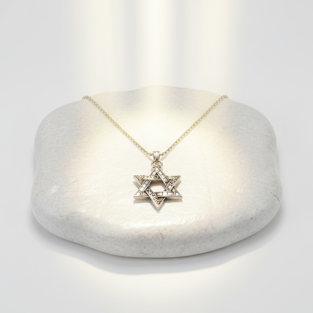 Collana Stella di David - pietra bianca con luce divina