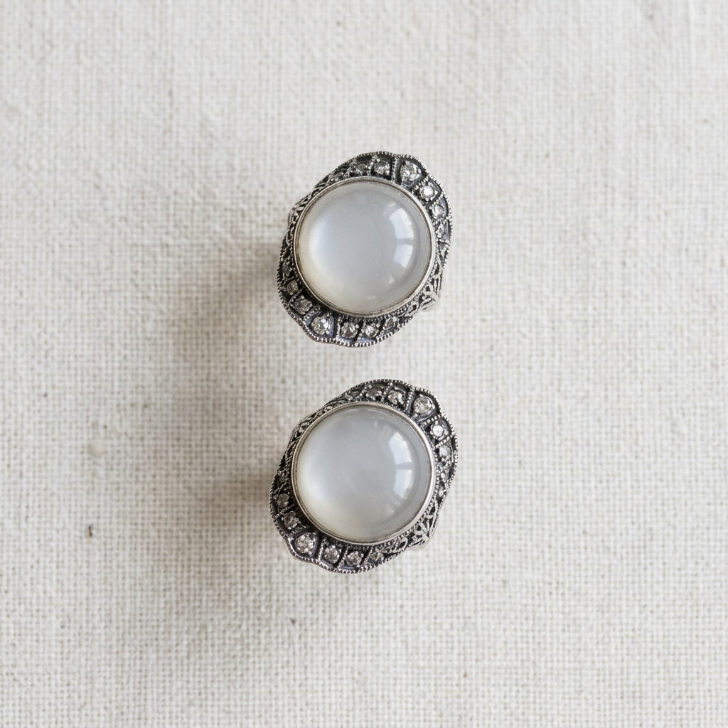 Anelli in adularia Moonstone su lino