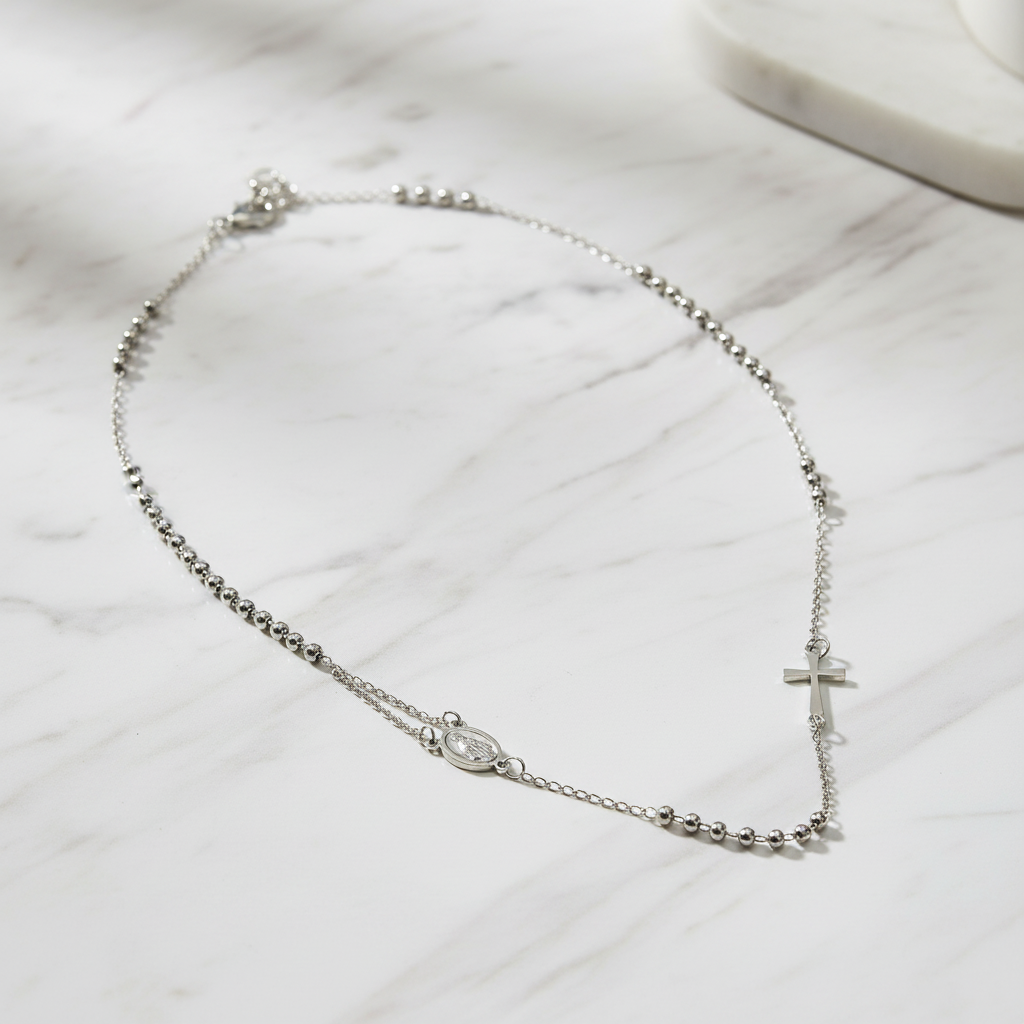 Collana Rosario Girocollo 47cm su marmo bianco
