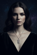 Collana Cristallo Geometrico con Luna e Stelle indossata - editorial fashion celeste
