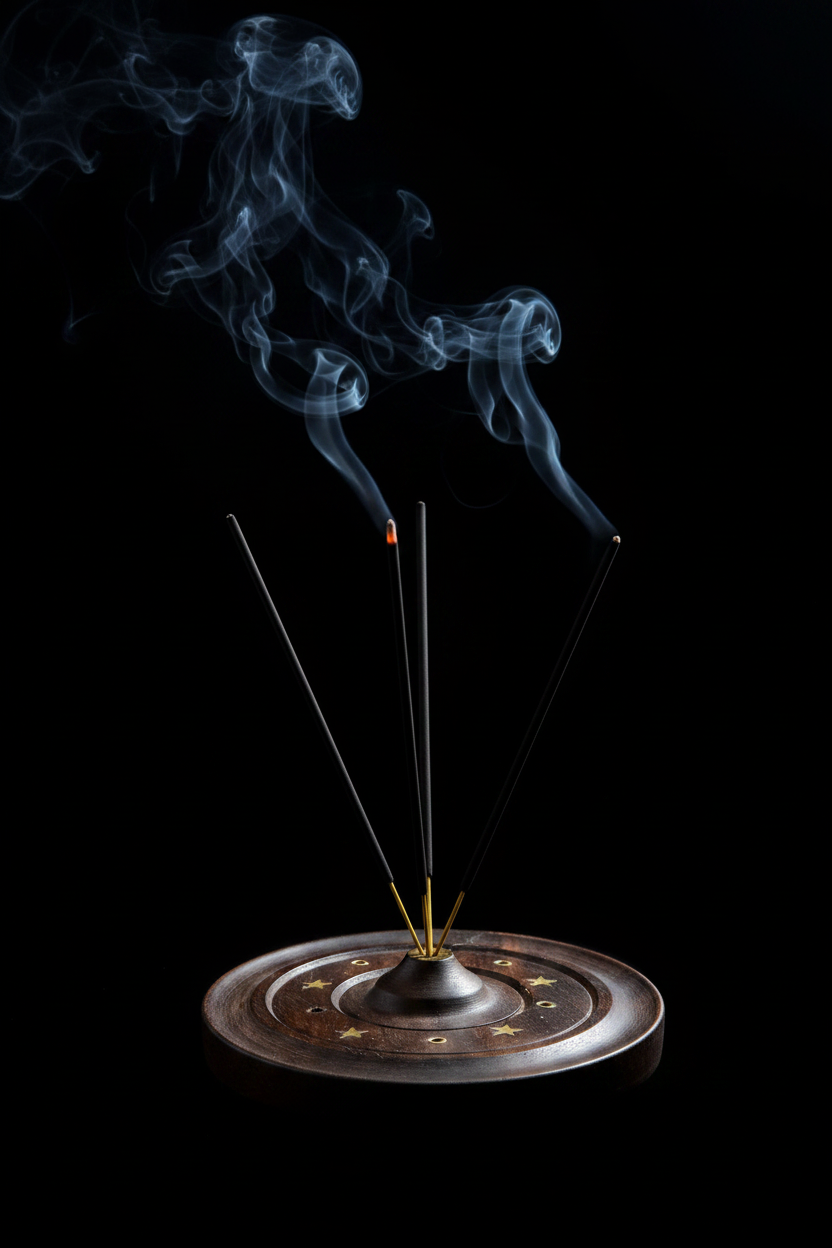 Porta Incenso Luna Stelle - sfondo nero stick accesi con fumo