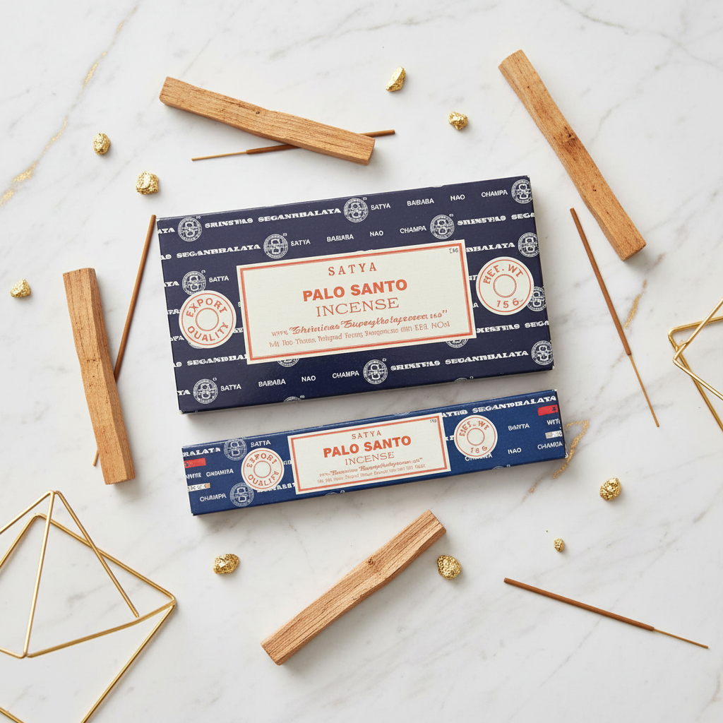 Satya Palo Santo - flatlay su marmo