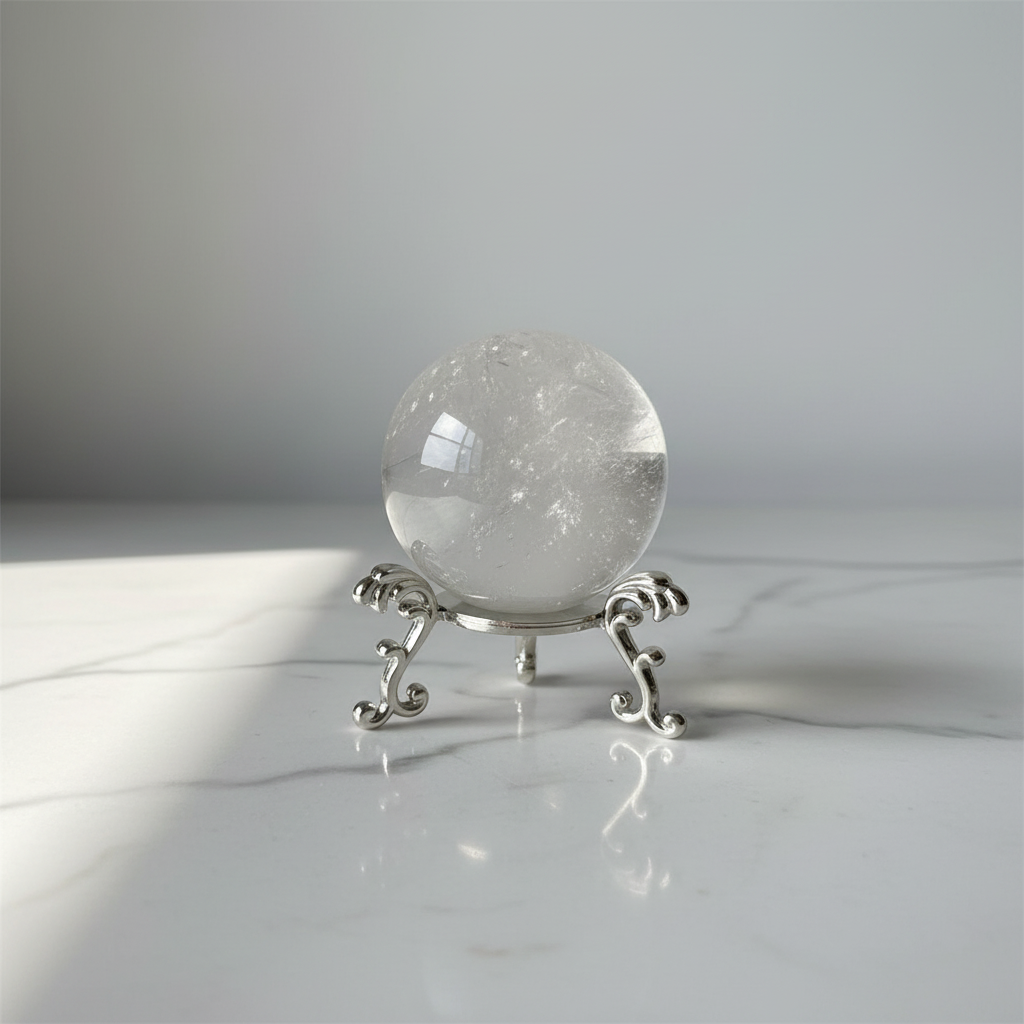 Sfera Cristallo di Rocca su marmo bianco