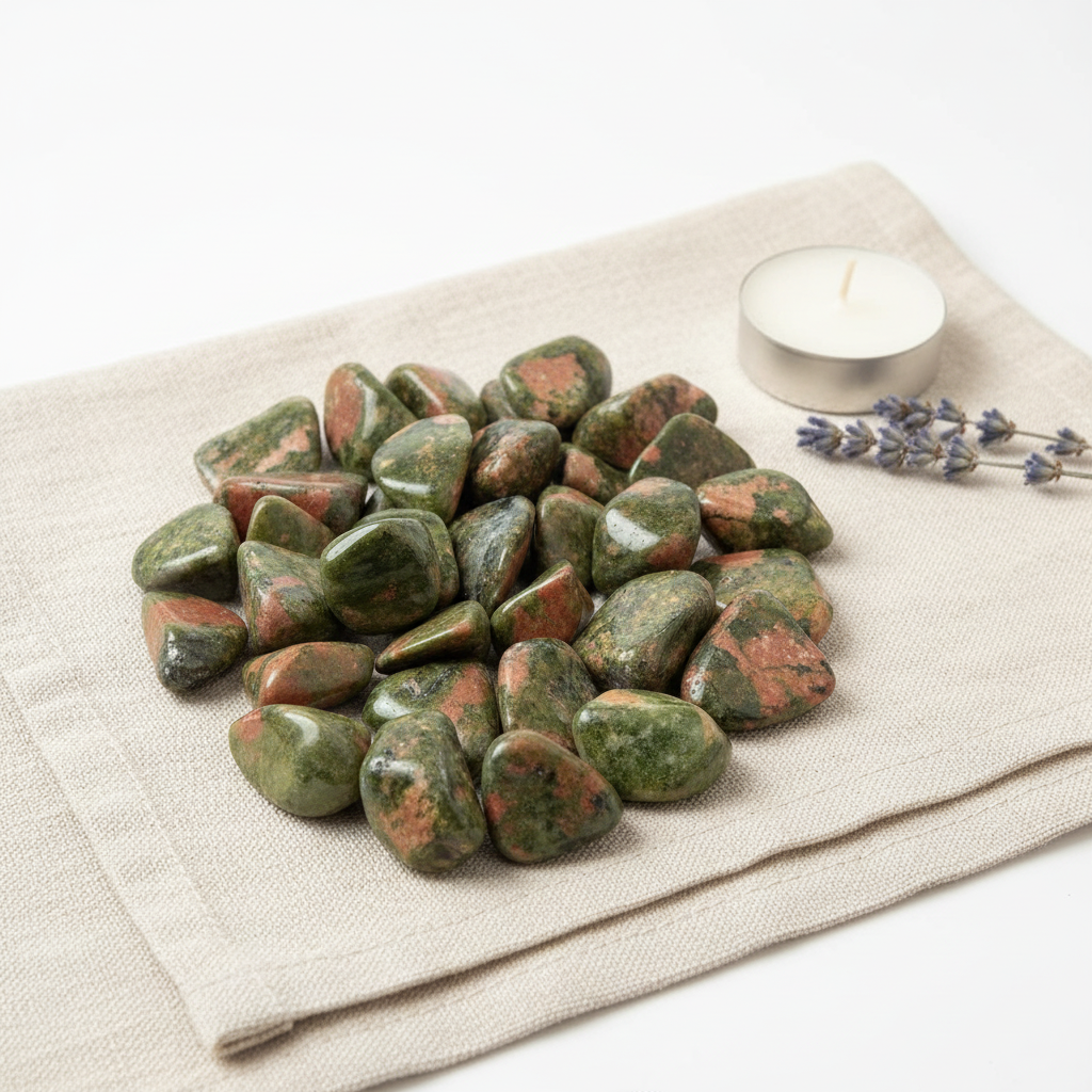 Unakite burattata - lifestyle su lino