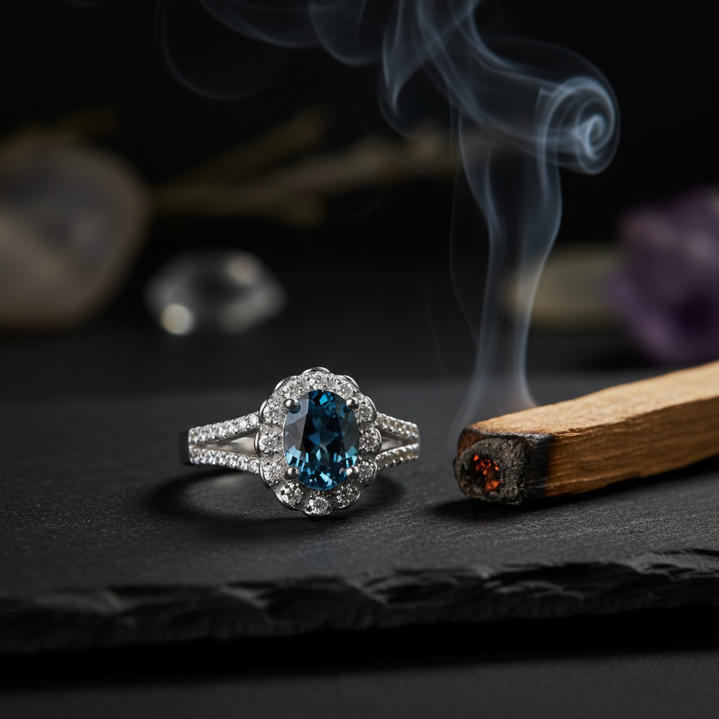 Anello topazio London Blue palo santo