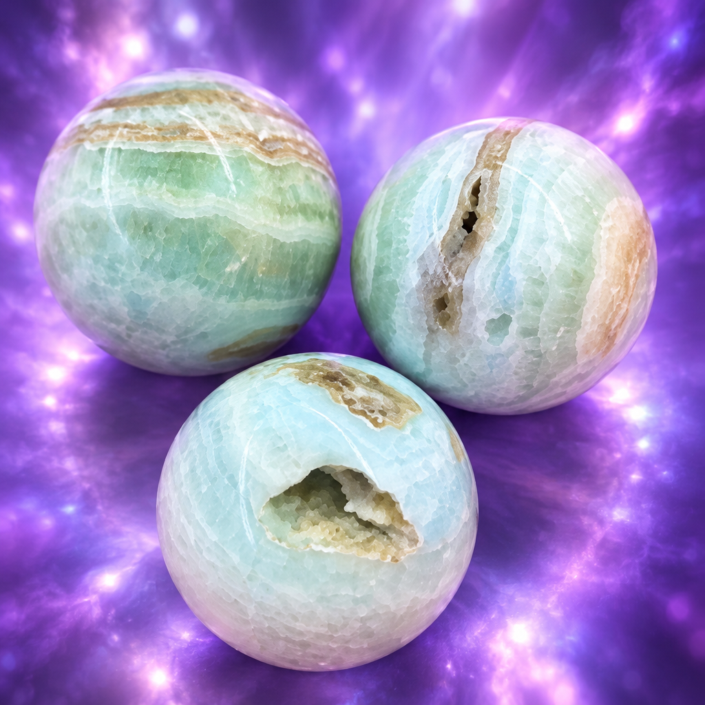Sfere in calcite caraibica su viola