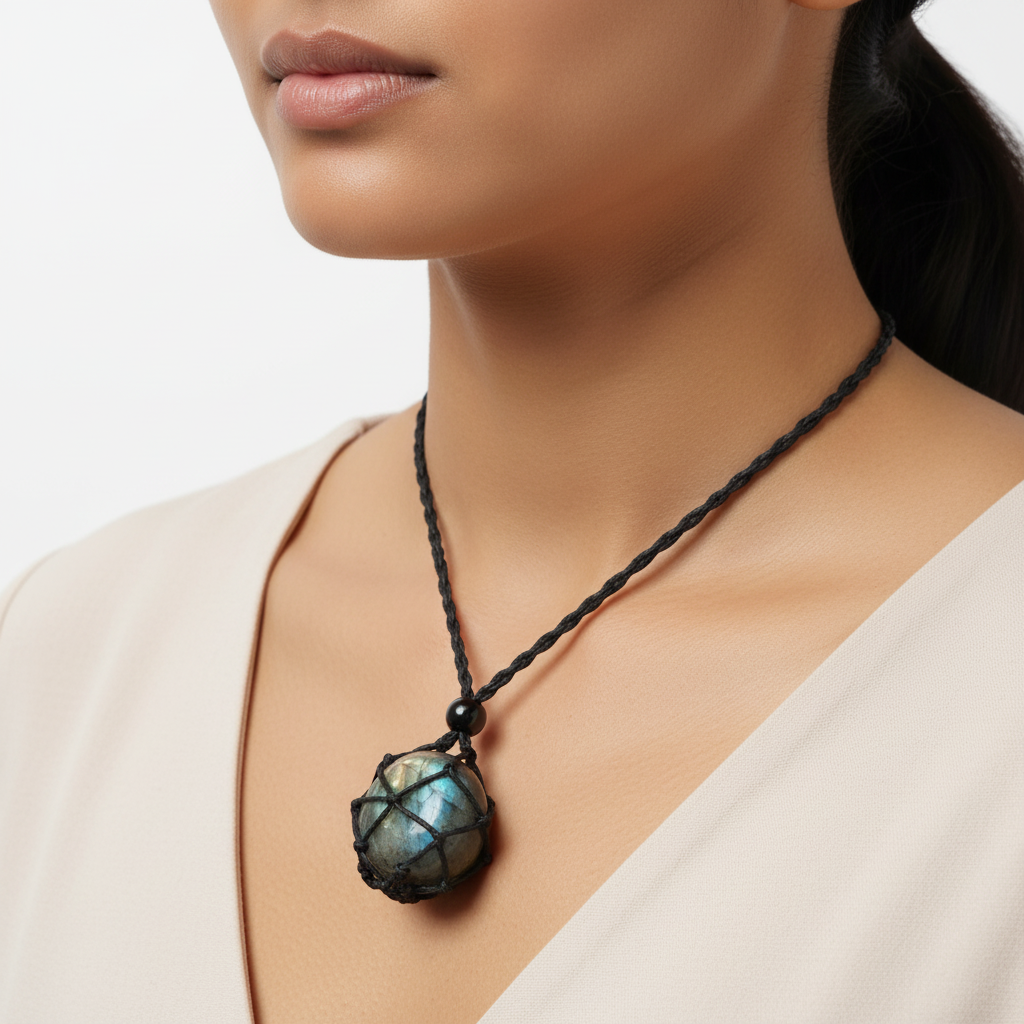 Collana Labradorite indossata - luce naturale