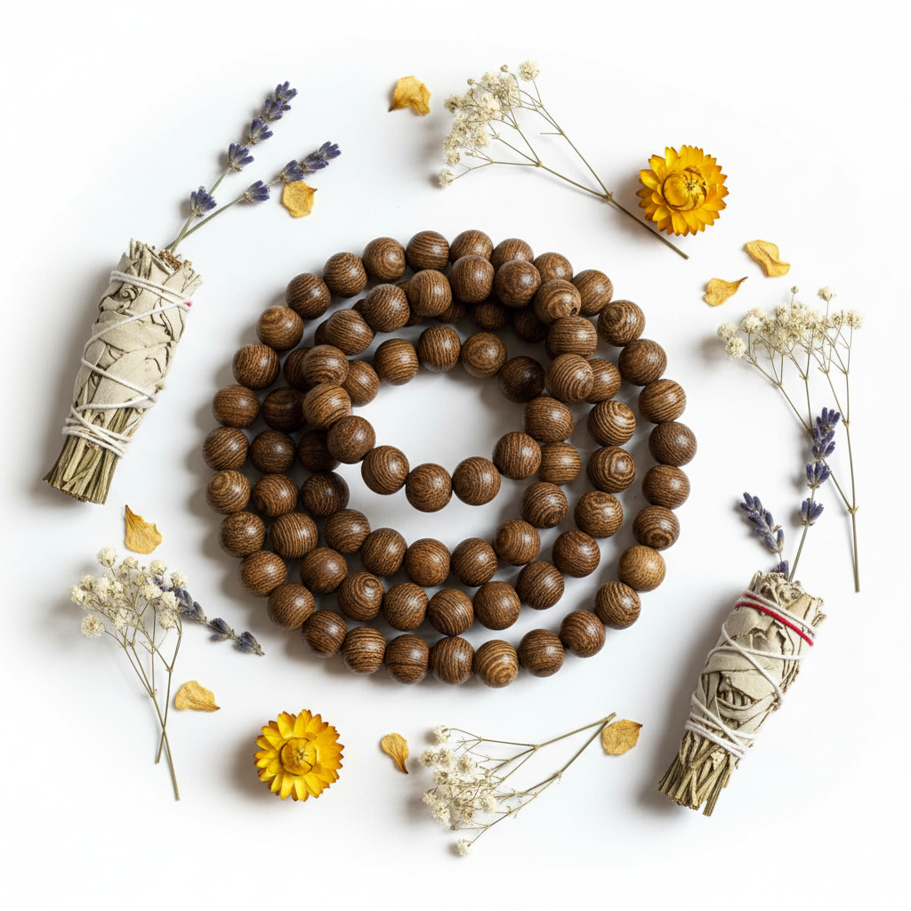 Mala legno di sandalo con fiori secchi e salvia