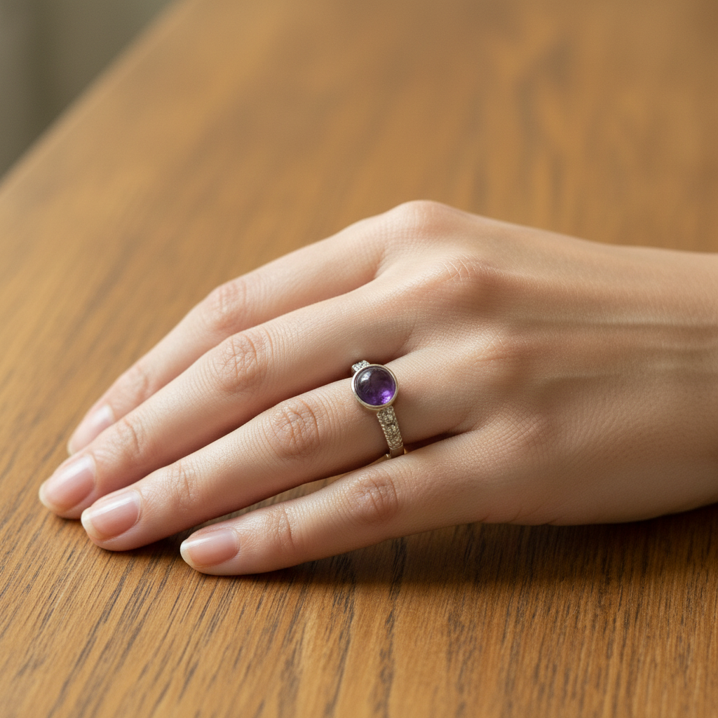 Anello ametista lifestyle indossato