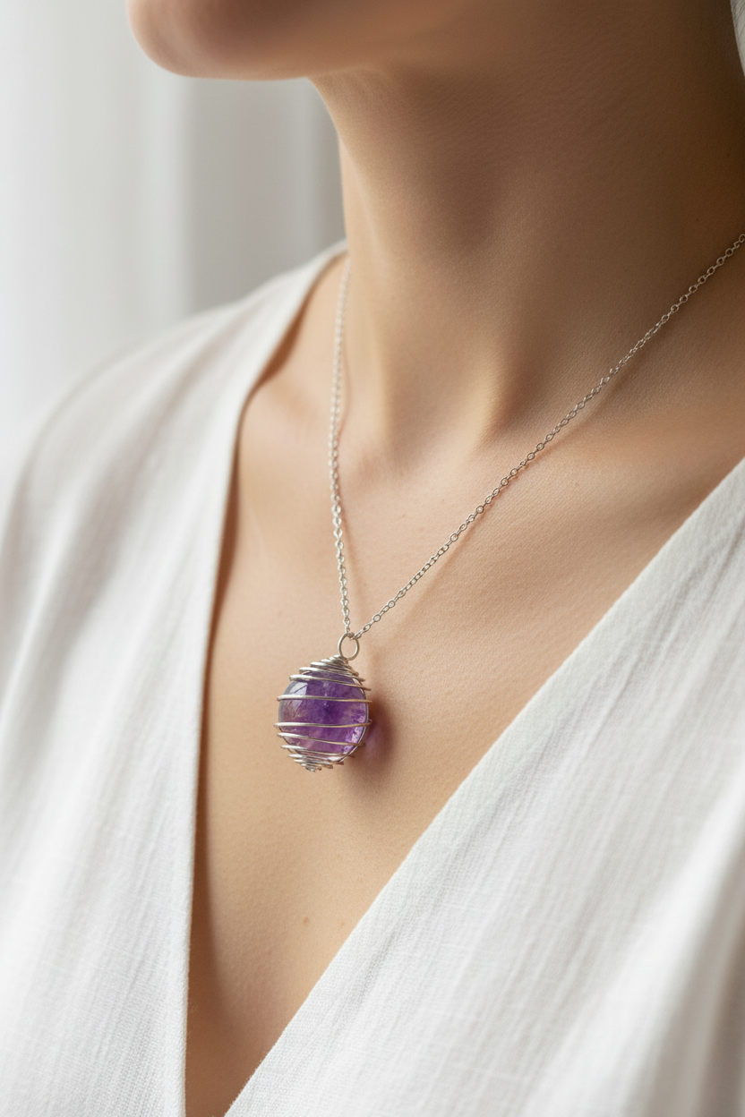 Collana Gabbia Ametista indossata