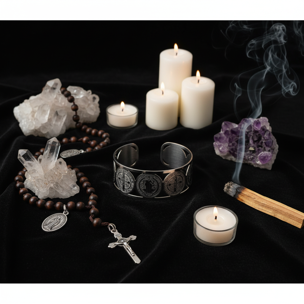 Bracciale Rigido San Benedetto flat lay sacro