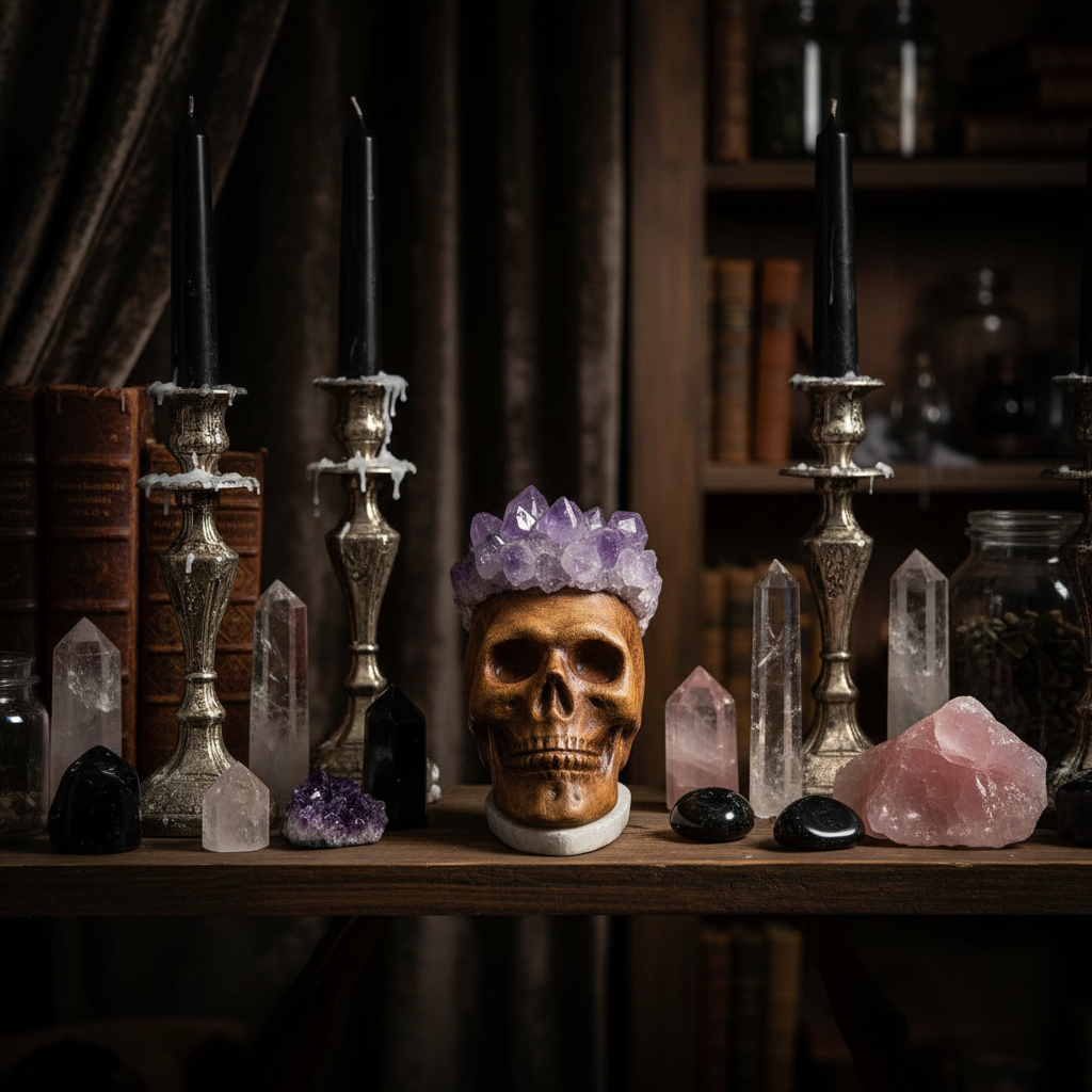 Teschio Decorativo Drusa Ametista lifestyle mensola gothic premium