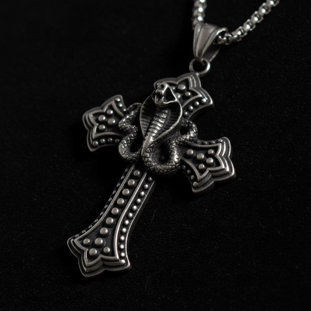 Collana croce e serpente - macro dettaglio