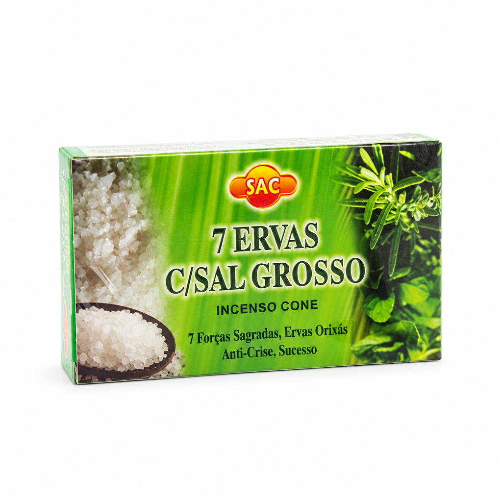 Coni di incenso 7 erbe con sale grosso su fondo bianco