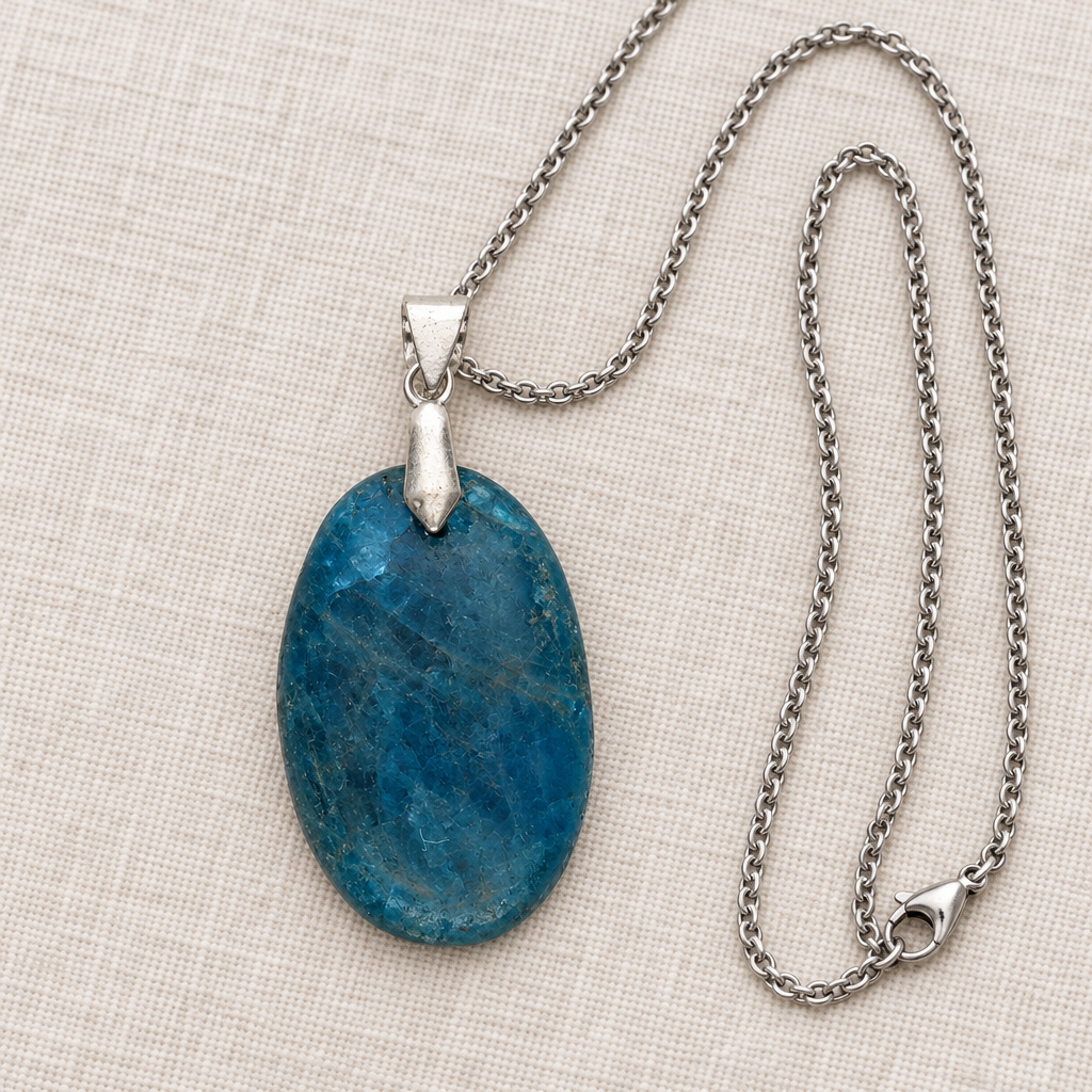 Collana con ciondolo in apatite su lino