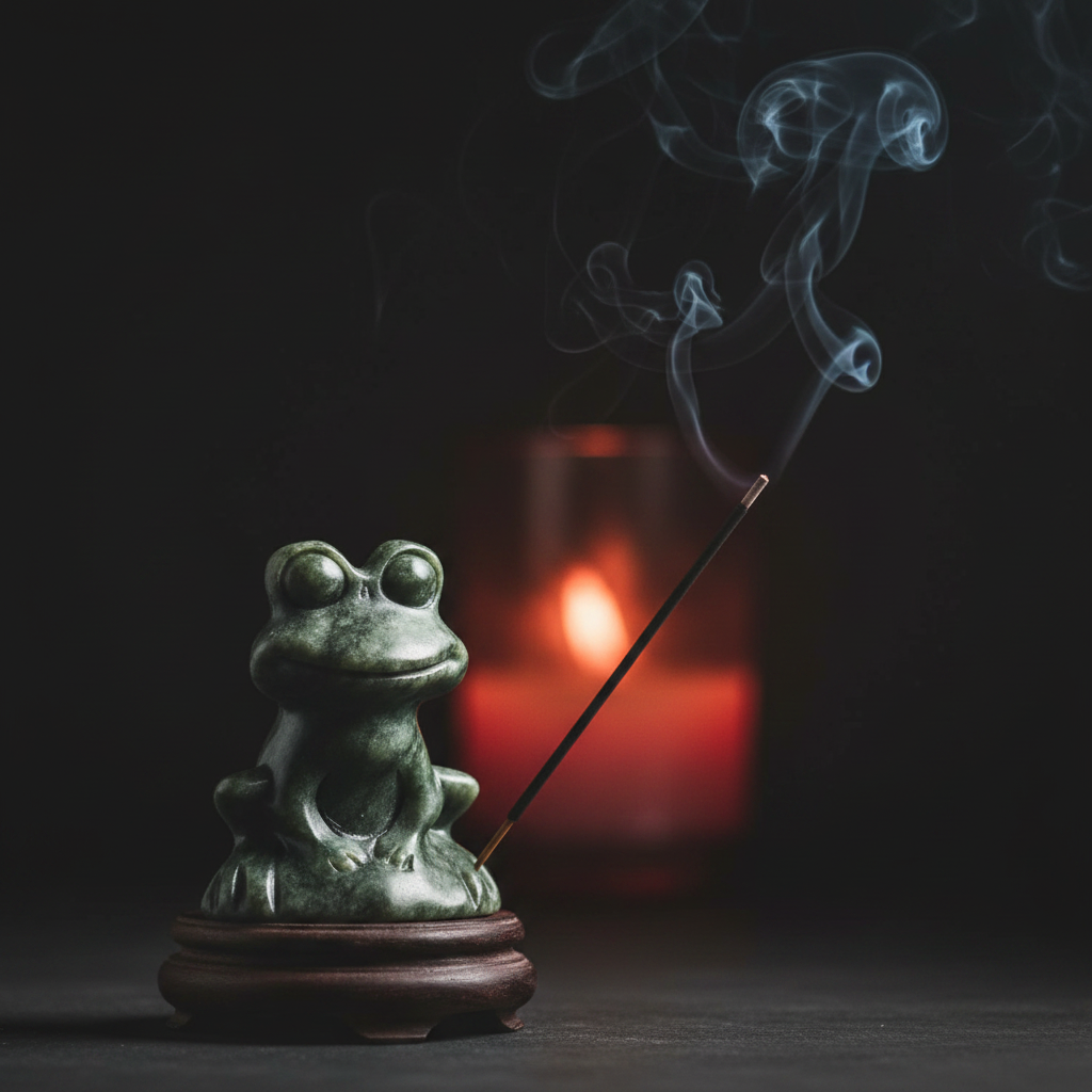Rana seduta giada verde - incenso e fumo