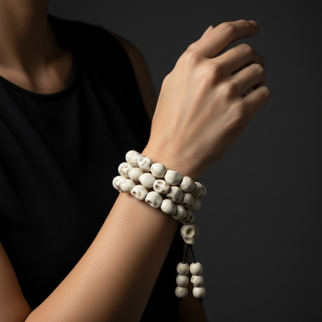 Mala teschi howlite Dea Kali - indossato al polso