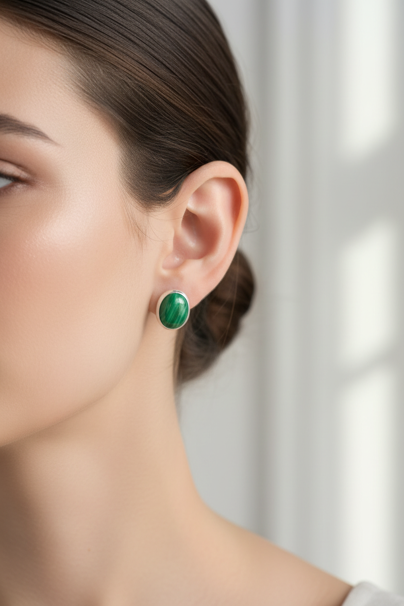 Orecchini a Lobo in Argento con Malachite Naturale