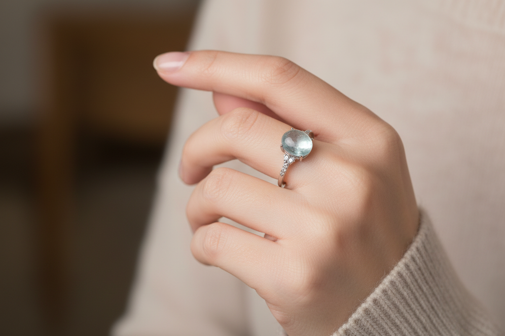 Anello acquamarina indossato - lifestyle shot