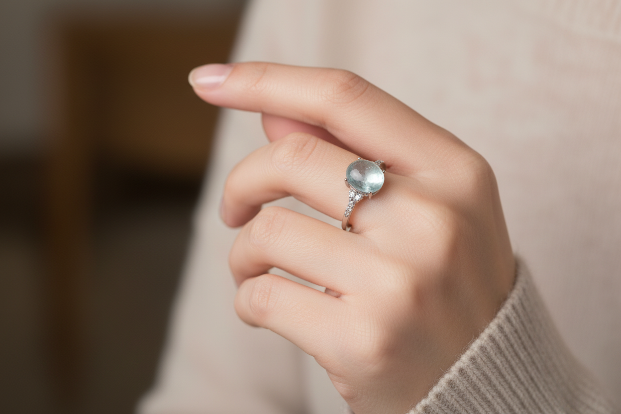 Anello acquamarina indossato - lifestyle shot