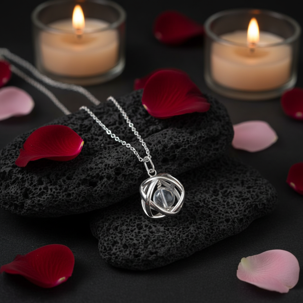 Collana Genesa Cristallo di Rocca - sfondo pietra vulcanica