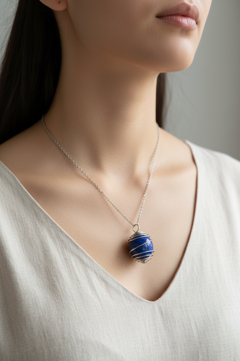 Collana Gabbia Lapislazzuli indossata al collo