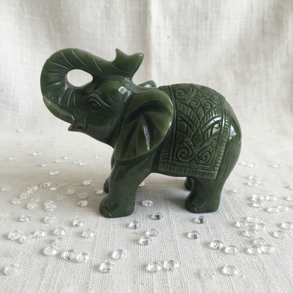 Elefante Giada - su lino con cristalli