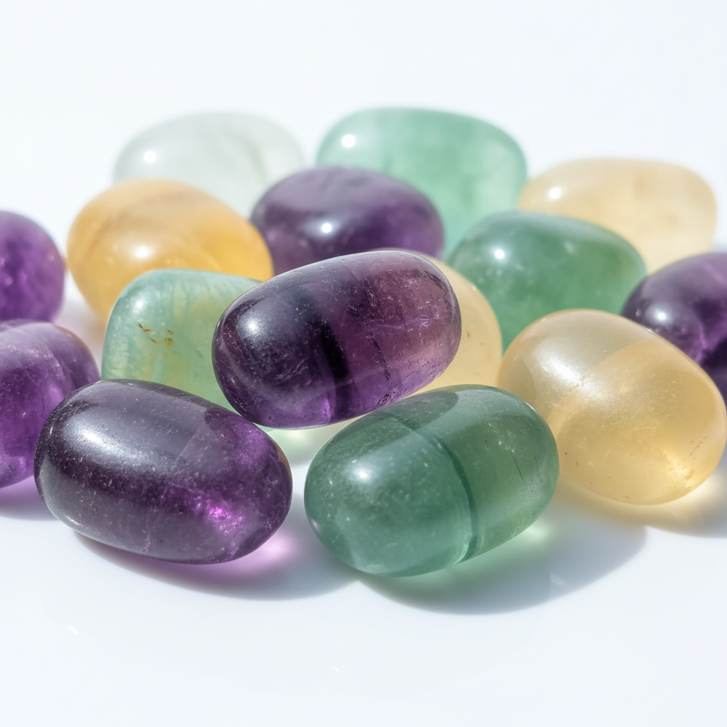 Macro close-up fluorite arcobaleno tumbled