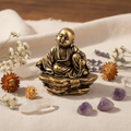 Mini Buddha ottone - fiori e cristalli su lino
