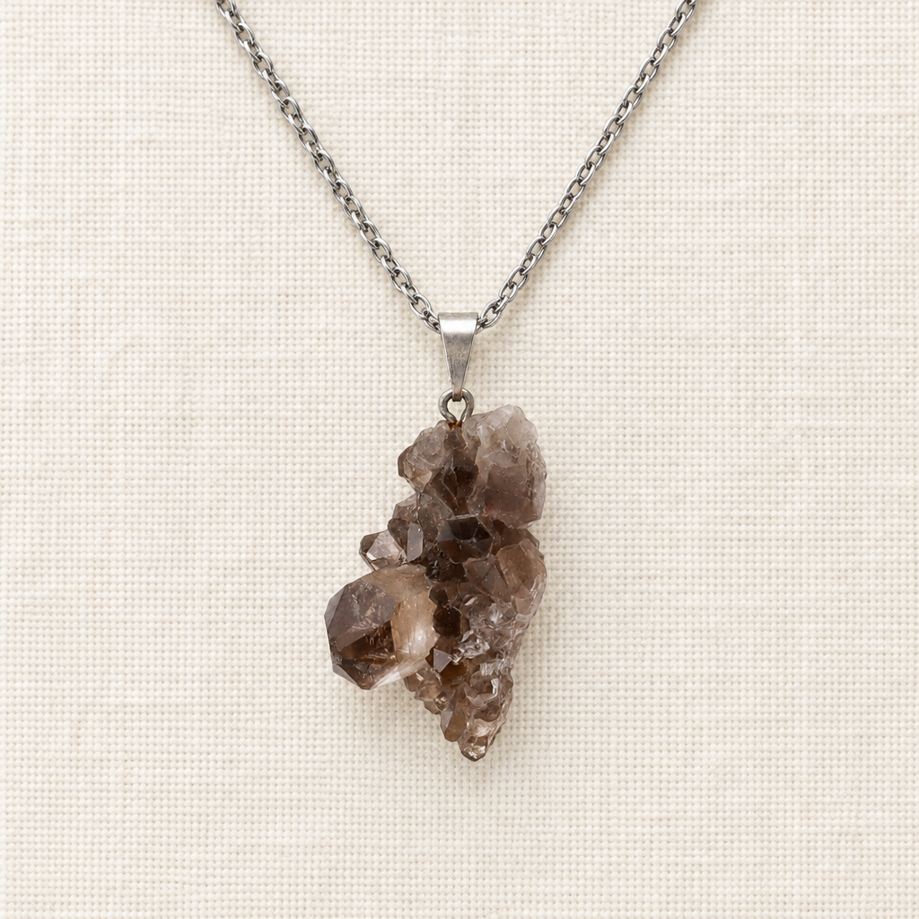 Collana con quarzo fumé su lino