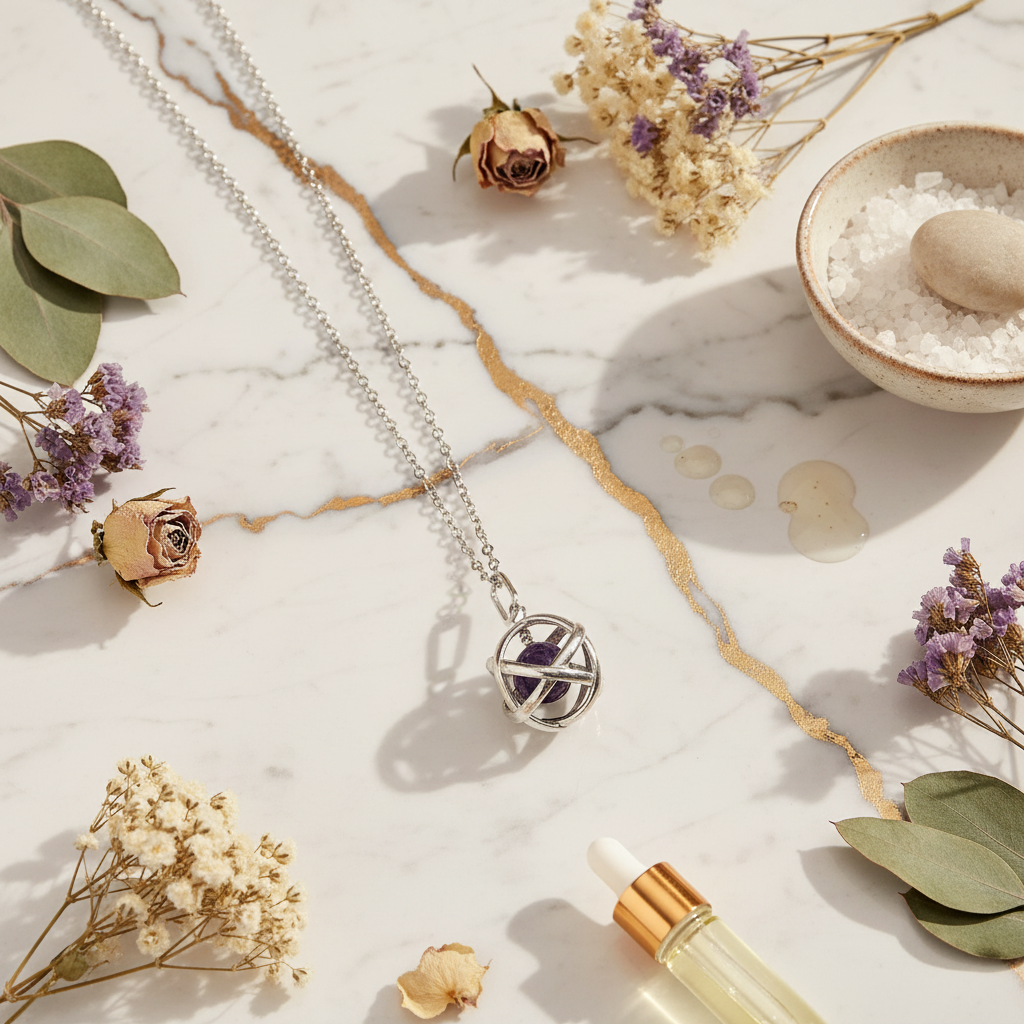 Collana Genesa Ametista - sfondo marmo luxury